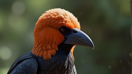An avian wearing a helmet. Text space is provided.