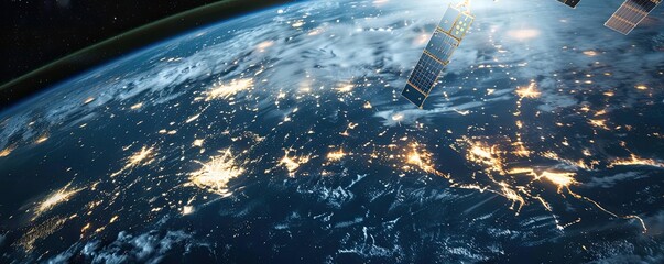 satellite orbits the Earth capturing the intricate web of night lights from cities around the world