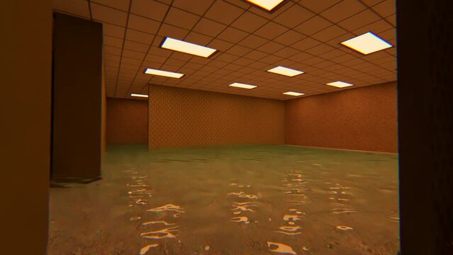 alone in the backrooms liminal space 3d render