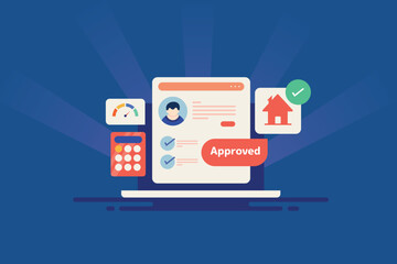 Online home loan approval digital banking service financial technology vector illustration.