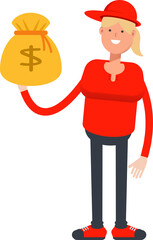 Girl Character Holding Dollar Sack
