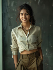 Young indian businesswoman standing confidently