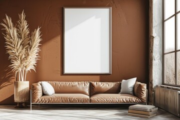 Poster Mockup in Brown Scandinavian Interior created with Generative AI