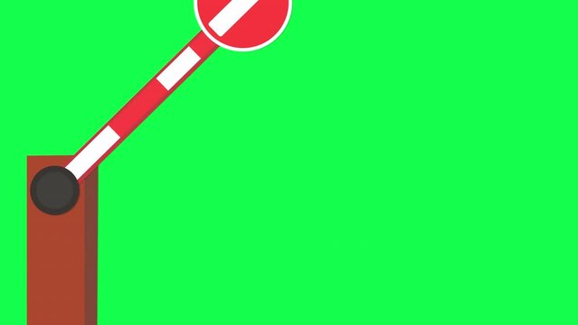 No Entry. Vehicle Barrier with NO ENTRY road sign closing and opening. Frontal view. On Green Screen Background.