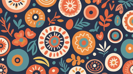 Colorful Floral and Geometric Pattern Designs in Modern Ethnic Seamless Vector Art.