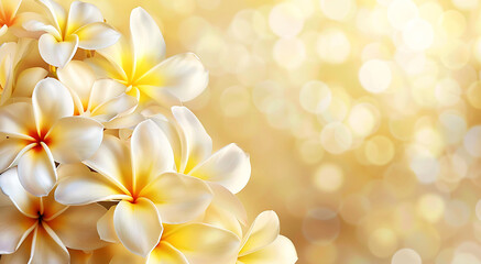 Fototapeta premium Frangipani flower background with free space for text.