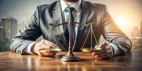 A business professional (man or woman) in a suit sits at a desk holding a gavel, implying a decision about business or law