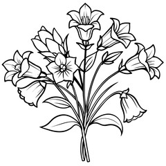 Canterbury Bells flower outline illustration coloring book page design, Canterbury Bells flower black and white line art drawing coloring book pages for children and adults
