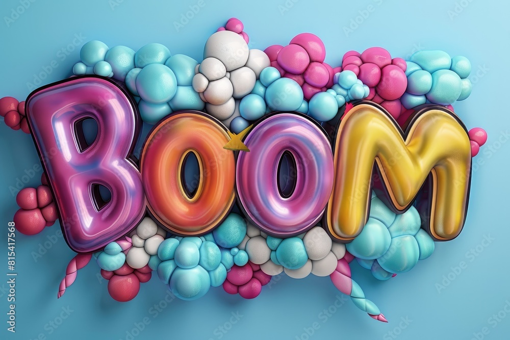 Poster Colorful 3D Boom text with splashes