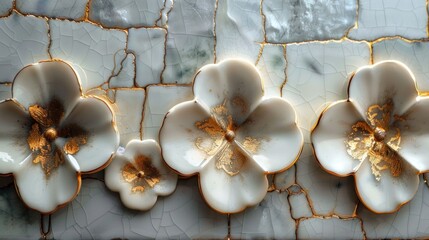 Minimalistic ceramic tile, gold clover leaf pattern background