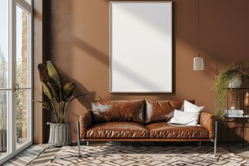 Poster Mockup in Brown Scandinavian Interior created with Generative AI