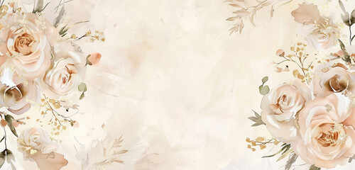 Creative ivory & blush watercolor arrangement with golden details panoramic.