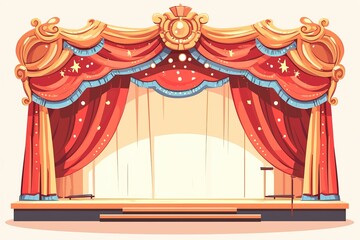 Showtime stage flat design side view theater performance theme water color Colored pastel,