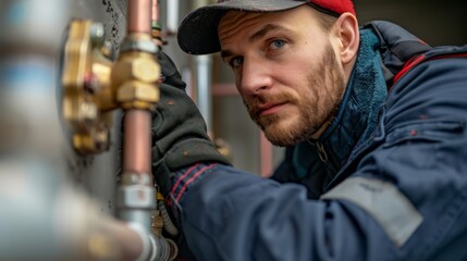 A plumber performing safety checks on a gas line installation.
