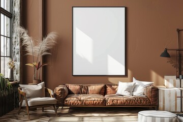 Poster Mockup in Brown Scandinavian Interior created with Generative AI