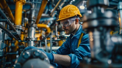 A plumber installing corrosion-resistant pipes in a chemical plant.