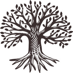 Silhouette Oak tree vector illustration isolated on transparent background