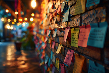 Obraz premium Merry Christmas and Happy New Year post it notes on the wall