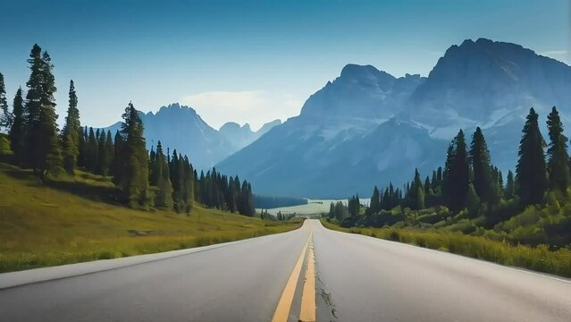 A road with a mountain range in the background