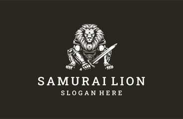 Samurai lion logo icon design template vector illustration