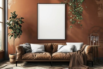 Poster Mockup in Brown Scandinavian Interior created with Generative AI