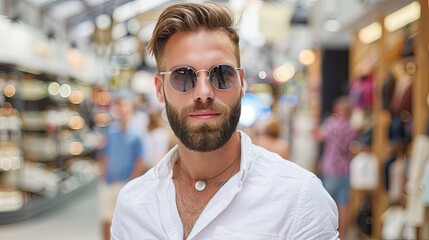 Obraz premium Relaxed Male Shopper at Clothing Store Checkout