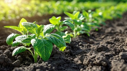 Obraz premium Delicate Mint Seedling Thrives in Garden Soil