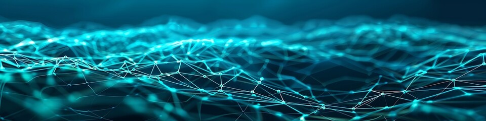 Fototapeta premium A digital landscape with nodes in shades of turquoise and lines in deep blue