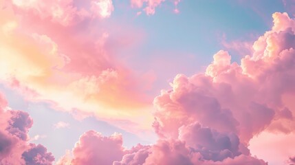 Morning sky with soft pink clouds and yellow tones at sunrise