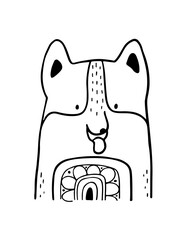 black silhouettes of stylized dogs with folk patterns and natural decorations. Vector black prints of puppys with a tribal boho pattern.