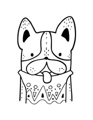 black silhouettes of stylized dogs with folk patterns and natural decorations. Vector black prints of puppys with a tribal boho pattern.