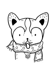 black silhouettes of stylized dogs with folk patterns and natural decorations. Vector black prints of puppys with a tribal boho pattern.