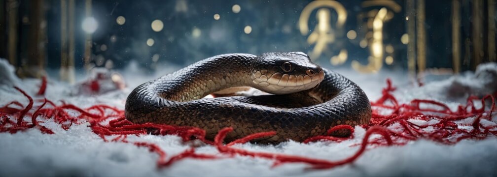 A snake is laying on a red carpet