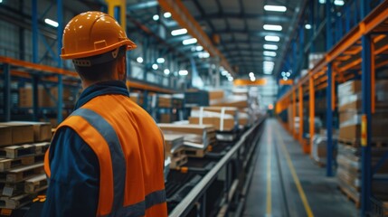 Fototapeta premium A mechanic updating the control systems in an automated warehouse.