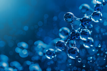 Close-up of a 3d molecule model with a blue bokeh background
