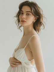 Obraz premium Indian pregnant woman posing on white background