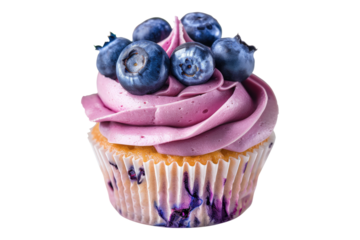 Blueberry cupcake isolated on transparent background