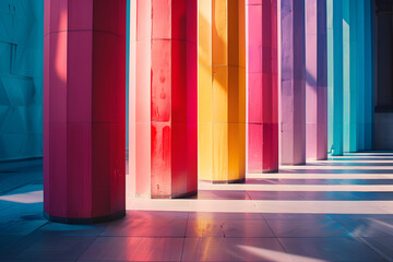 Vibrant colored pillars and shadows