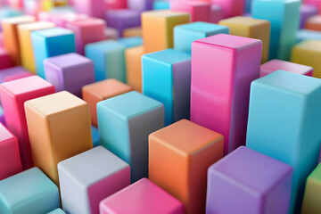 Vibrant 3d-rendered blocks in various colors creating a playful backdrop