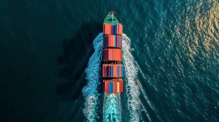 A large ship is sailing through the ocean with a red stripe on the side