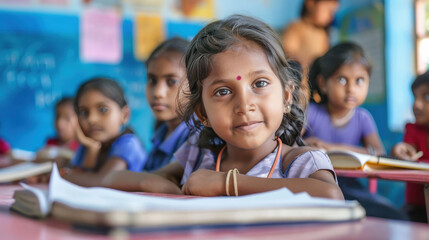 Indian school children sitting in the classroom