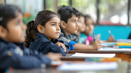 Indian school children sitting in the classroom