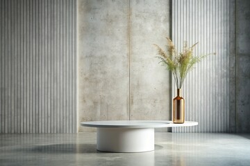 Minimalistic background for product demonstrations. A modern podium stage with a textured concrete...
