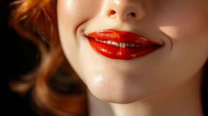Obraz premium vibrant red lipstick adorns smiling lips