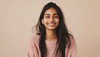 Obraz premium smiling young woman in pink color sweater