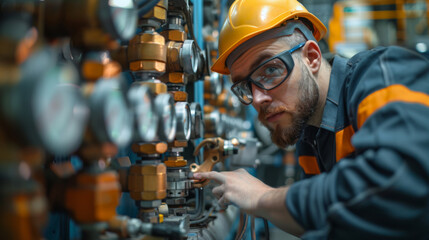 A mechanic checking air pressure levels in factory pneumatic tools. - Powered by Adobe