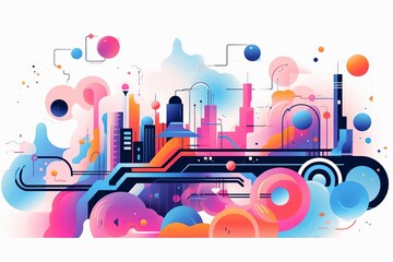 Futurism influences flat design front view dynamic movement theme cartoon drawing Analogous Color Schem