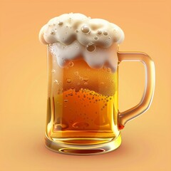 Beer Mug Emoji 3D Icon Depict a frothy beer mug emoji with bubbles visible at the top, in a transparent glass, AI Generative