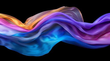  Multicolored fabric wave billowing in black background