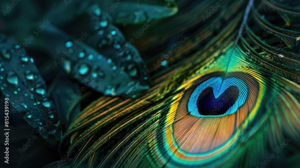 Wall mural background of peacock feathers. the background is in an abstract style. a pattern of feathers. an ex